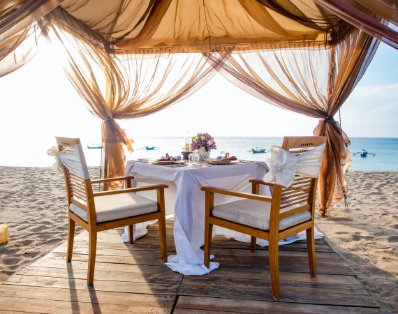 Romantic dinner setting on the beach at baby marrow restaurant in malindi